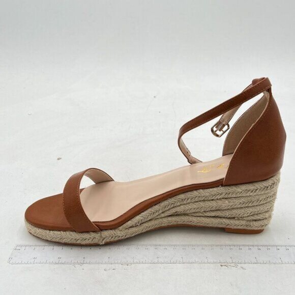 FOWT Brown Espadrille Ankle Straps Buckle Wedge for Women Open Toe Sandals - Picture 2 of 8